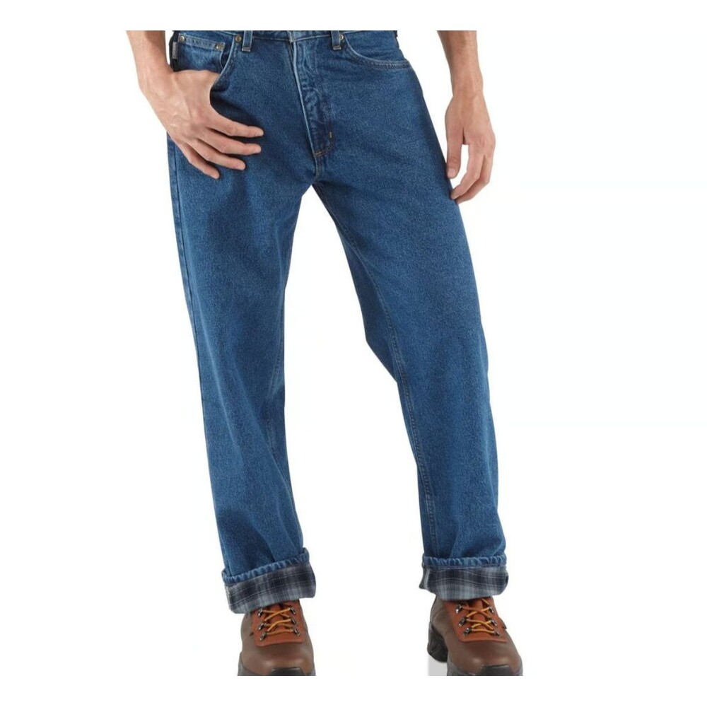 Carhartt‎ Men's Relaxed Fit Straight Leg Flannel Lined Blue Jeans Size 48 x 32